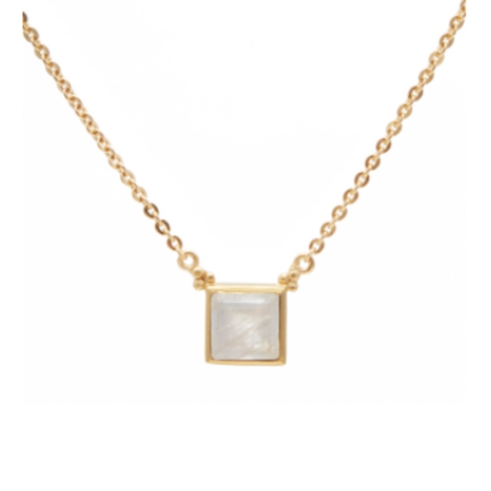 Satya Jewelry Moonstone Square Bezel Gold Plated Necklace Adjustable NEW